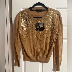 NWT Jones New York women's cardigan button down sequins brown size M